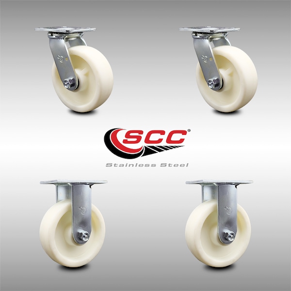 Service Caster 6 Inch Stainless Steel Nylon Caster Set with Ball Bearings 2 Swivel 2 Rigid SCC SCC-SS30S620-NYB-2-R-2 - main